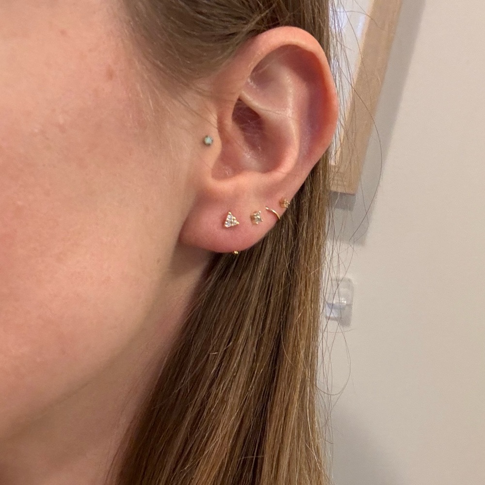 Gold open huggie hoop with CZ hoop earrings triangle